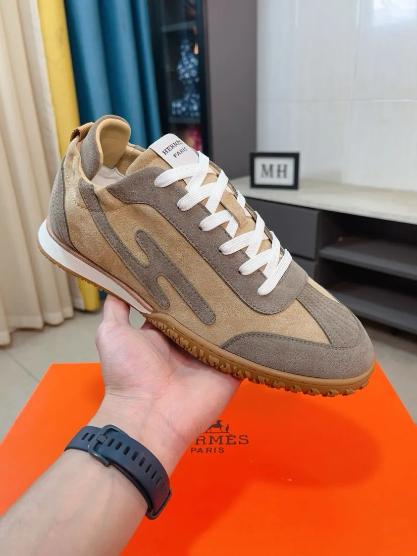 Men's shoes 💰480🌸🌸[HERMES] Hermès sneakers, the upper is made of calfskin and suede, imported materials, full of texture, the lightweight sole is decorated with contrasting patterns, creating a versatile fashion style. Size: 38-44, 45 customized